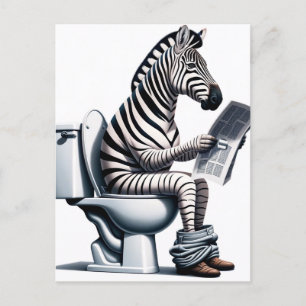 Funny Zebra on Toilet Reading Newspaper Postcard