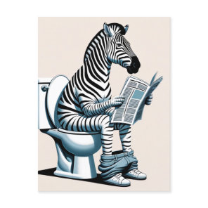 Funny Zebra on Toilet Reading Newspaper Postcard
