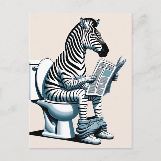 Funny Zebra on Toilet Reading Newspaper Postcard (Front)