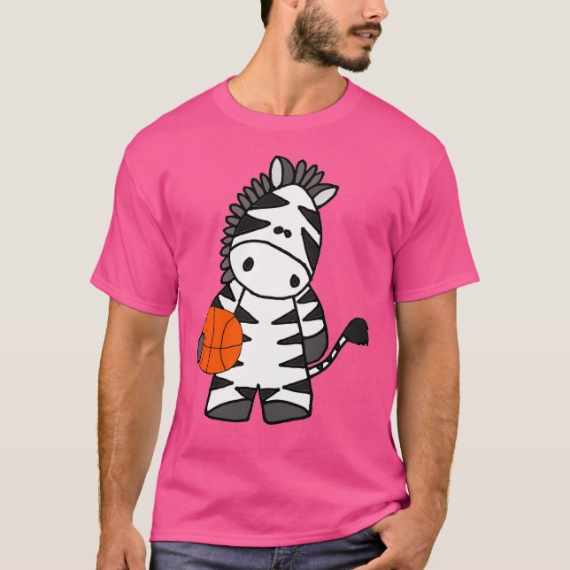 Funny Zebra Playing Basketball Cartoon T-Shirt (Front)