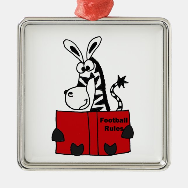 Funny Zebra Reading Football Rules Book Metal Ornament (Front)