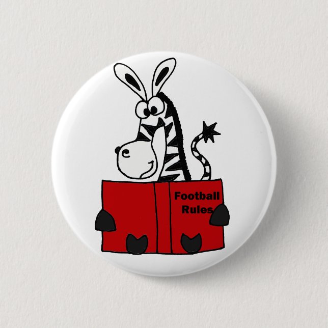 Funny Zebra Reading Football Rules Book Pinback Button (Front)