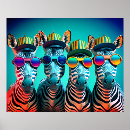 Funny Zebras Cute Zoo Animals Hats Glasses Poster
