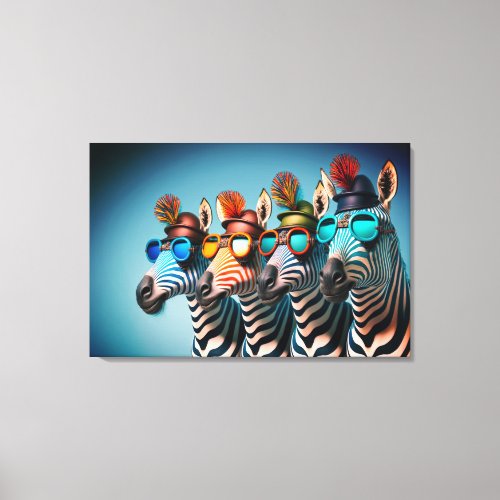 Funny Zebras Cute Zoo Animals Party Hats Glasses Canvas Print
