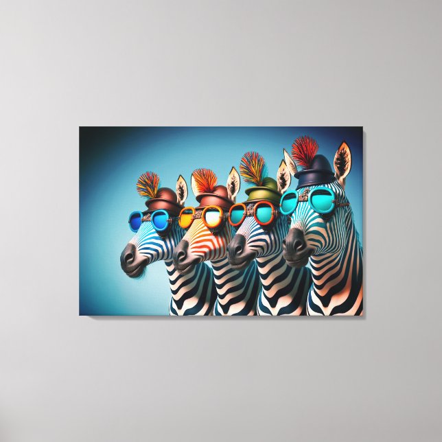 Funny Zebras Cute Zoo Animals Party Hats Glasses Canvas Print (Front)