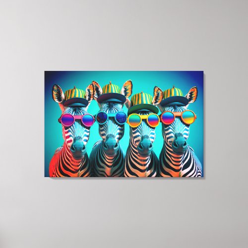 Funny Zebras Cute Zoo Animals Party Hats Glasses Canvas Print