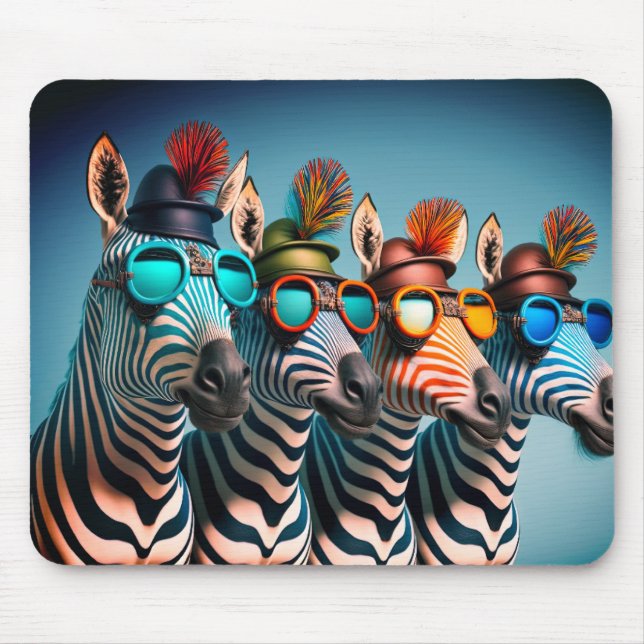 Funny Zebras Cute Zoo Animals Party Hats Glasses Mouse Pad (Front)