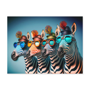 Funny Zebras Cute Zoo Animals Party Hats Glasses Postcard
