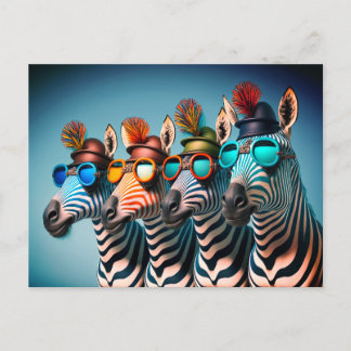 Funny Zebras Cute Zoo Animals Party Hats Glasses Postcard