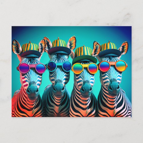 Funny Zebras Cute Zoo Animals Party Hats Glasses Postcard