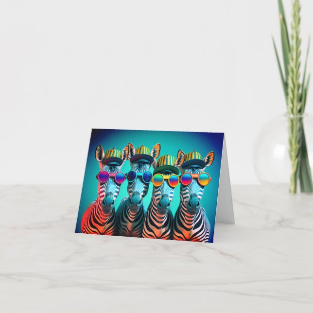 Funny Zebras Cute Zoo Animals Party Hats Glasses Thank You Card (Front)