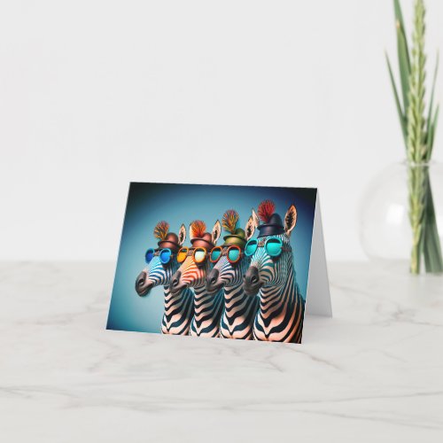 Funny Zebras Cute Zoo Animals Party Hats Glasses Thank You Card