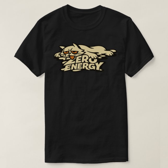 Funny Zero Energy Cat Melting Illustration T-Shirt (Design Front)