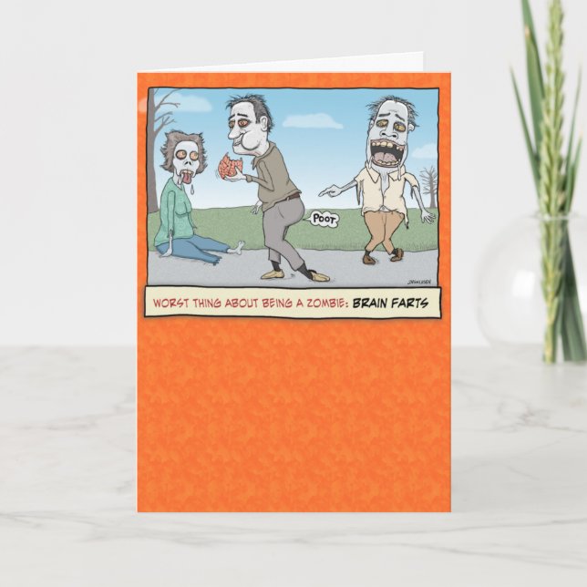 Funny Zombie Brain Farts Halloween Card (Front)