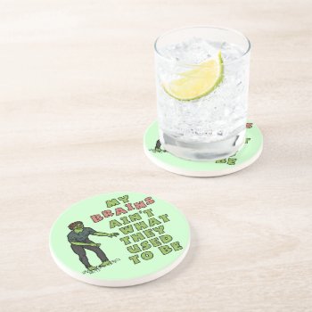Funny Zombie Brains Old Age Drink Coaster by HaHaHolidays at Zazzle
