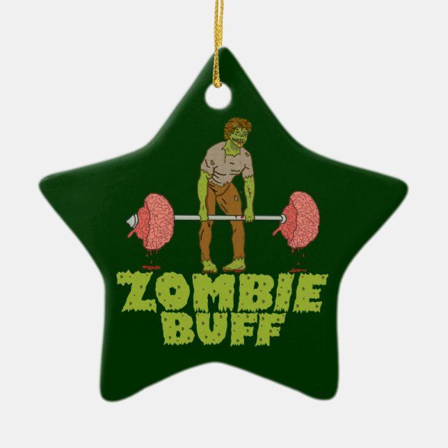 Funny Zombie Buff Weight Lifter Ceramic Ornament (Front)