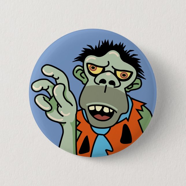 Funny Zombie Caveman Button (Front)