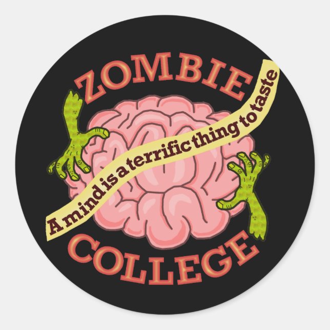 Funny Zombie College Logo Classic Round Sticker (Front)