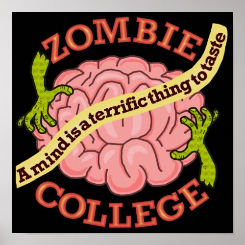 Funny Zombie College Logo Poster