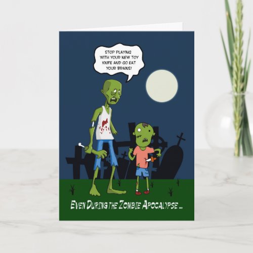 Funny Zombie Dad and Son for Fatherâs Day Card