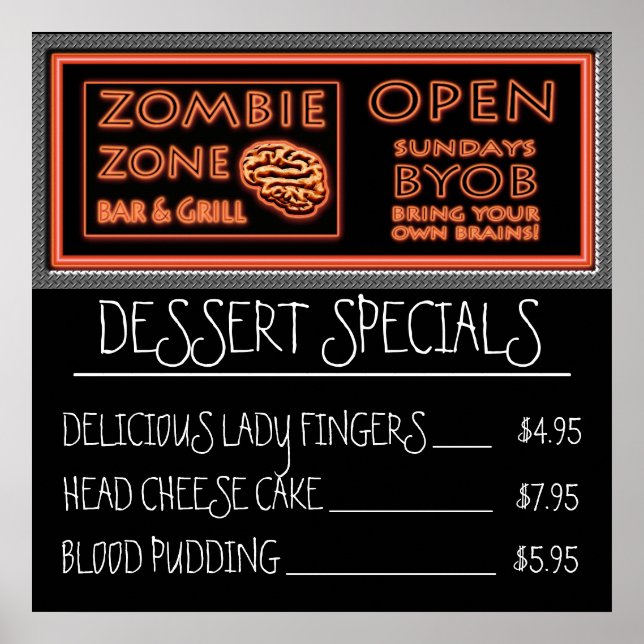 Funny Zombie Dessert Lady Fingers Blood Pudding Poster (Front)