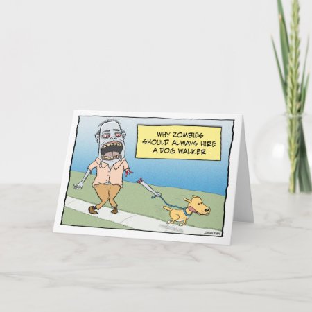 Funny Zombie Dog Walker Happy Birthday Card