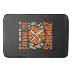 Funny Zombie Eat Brains Halloween Vector Design Bath Mat