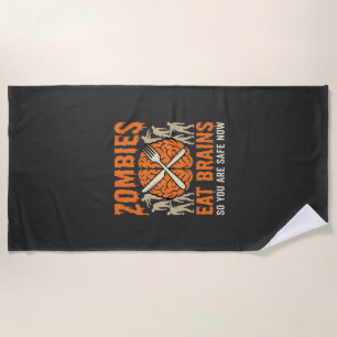 Funny Zombie Eat Brains Halloween Vector Design Beach Towel
