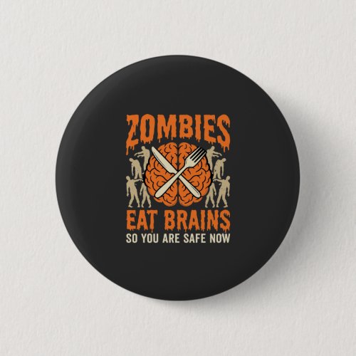 Funny Zombie Eat Brains Halloween Vector Design Button