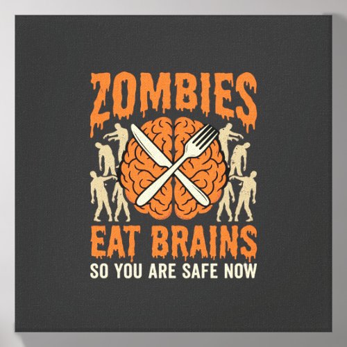 Funny Zombie Eat Brains Halloween Vector Design Canvas Photo Tile
