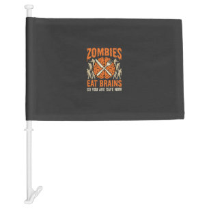 Funny Zombie Eat Brains Halloween Vector Design Car Flag