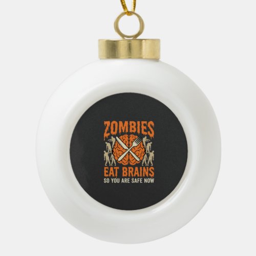 Funny Zombie Eat Brains Halloween Vector Design Ceramic Ball Christmas Ornament