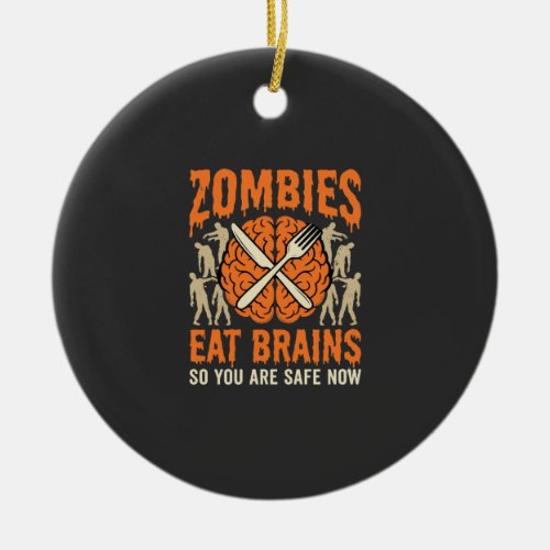 Funny Zombie Eat Brains Halloween Vector Design Ceramic Ornament