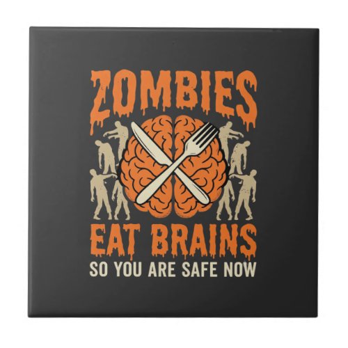 Funny Zombie Eat Brains Halloween Vector Design Ceramic Tile