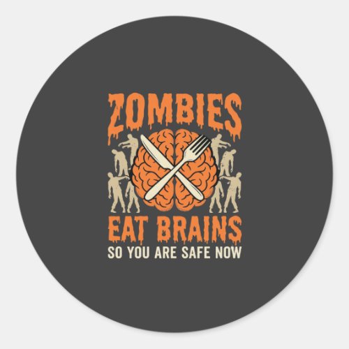 Funny Zombie Eat Brains Halloween Vector Design Classic Round Sticker