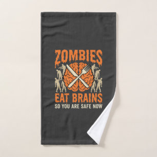 Funny Zombie Eat Brains Halloween Vector Design Hand Towel