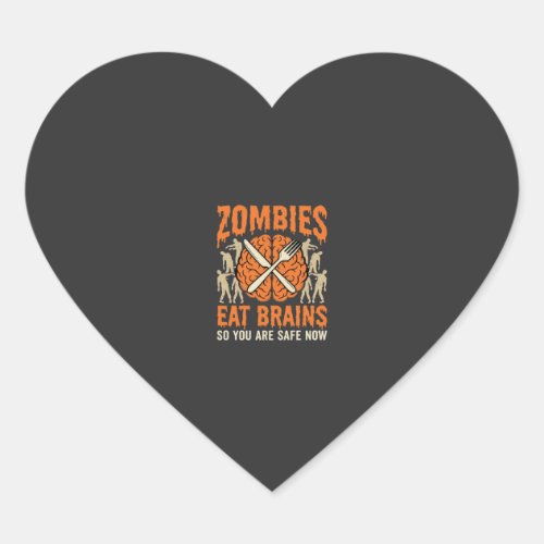 Funny Zombie Eat Brains Halloween Vector Design Heart Sticker