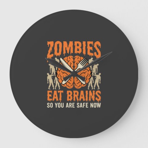 Funny Zombie Eat Brains Halloween Vector Design Large Clock