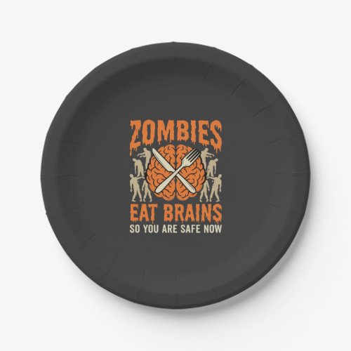 Funny Zombie Eat Brains Halloween Vector Design Paper Plates