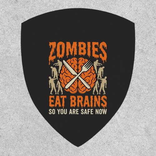 Funny Zombie Eat Brains Halloween Vector Design Patch