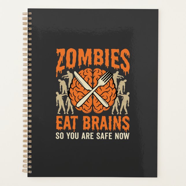 Funny Zombie Eat Brains Halloween Vector Design Planner (Front)
