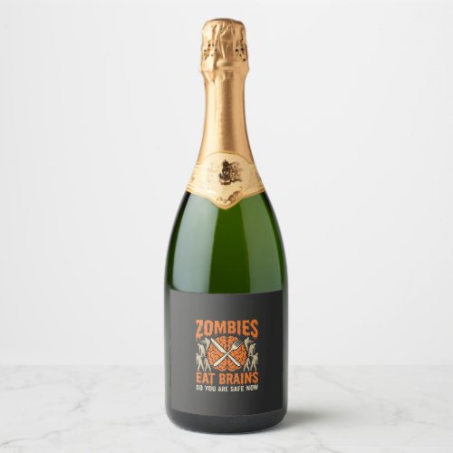 Funny Zombie Eat Brains Halloween Vector Design Sparkling Wine Label
