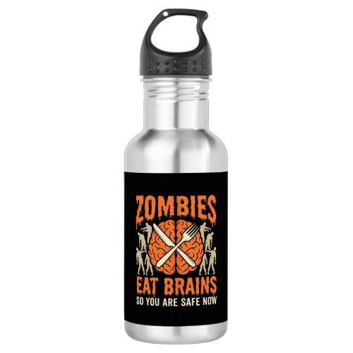 Funny Zombie Eat Brains Halloween Vector Design Stainless Steel Water Bottle