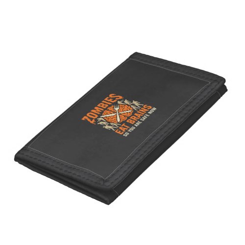 Funny Zombie Eat Brains Halloween Vector Design Trifold Wallet