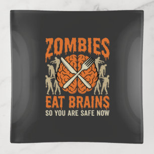 Funny Zombie Eat Brains Halloween Vector Design Trinket Tray