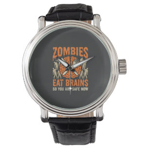 Funny Zombie Eat Brains Halloween Vector Design Watch