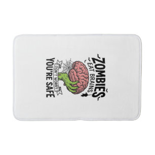Funny Zombie Eat Brains You’re Safe Halloween Desi Bath Mat