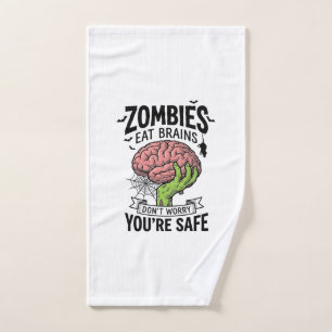 Funny Zombie Eat Brains You’re Safe Halloween Desi Hand Towel