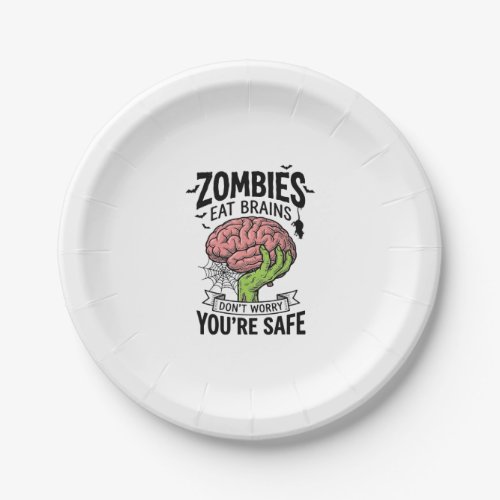 Funny Zombie Eat Brains You’re Safe Halloween Desi Paper Plates