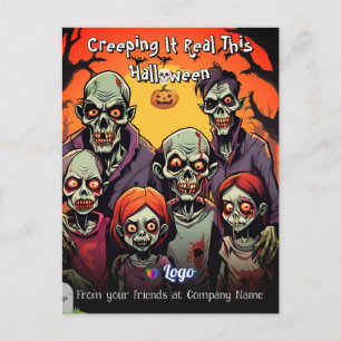 Funny Zombie Family Spooky Cartoon Halloween Postcard